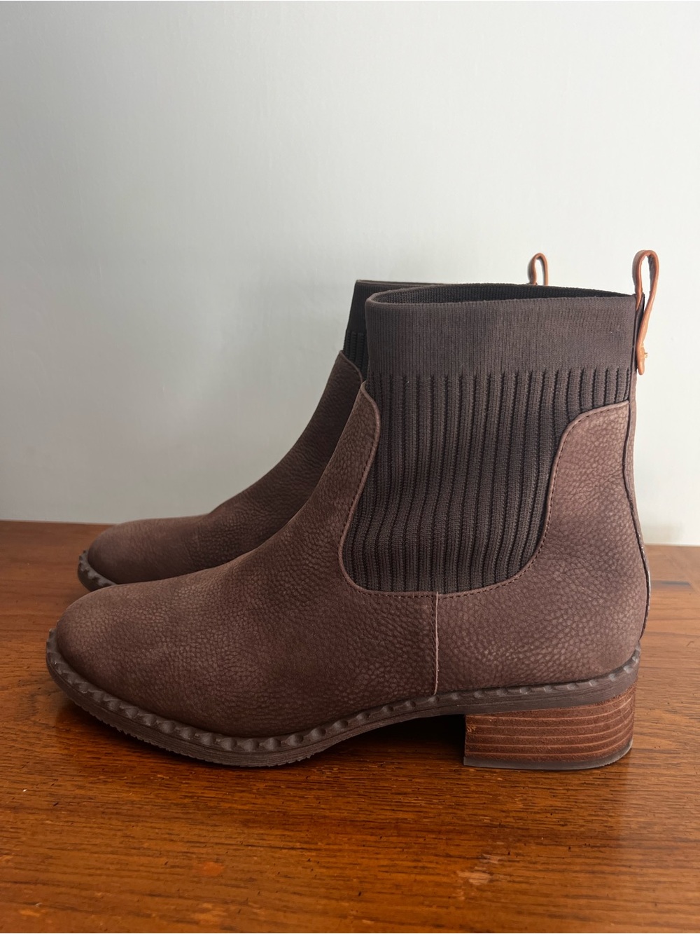 gentle souls Brown Leather Knit Chelsea Sock Ankle Boots